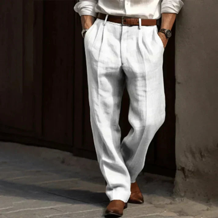 Herren Leinenhose Grau Bundfalten mit Gürtel - Image 2