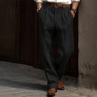 Herren Leinenhose Grau Bundfalten mit Gürtel - Image 3
