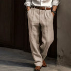Herren Leinenhose Grau Bundfalten mit Gürtel - Image 4