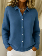 Damen Oversize Waffelstrick Cardigan mit Blusenkragen