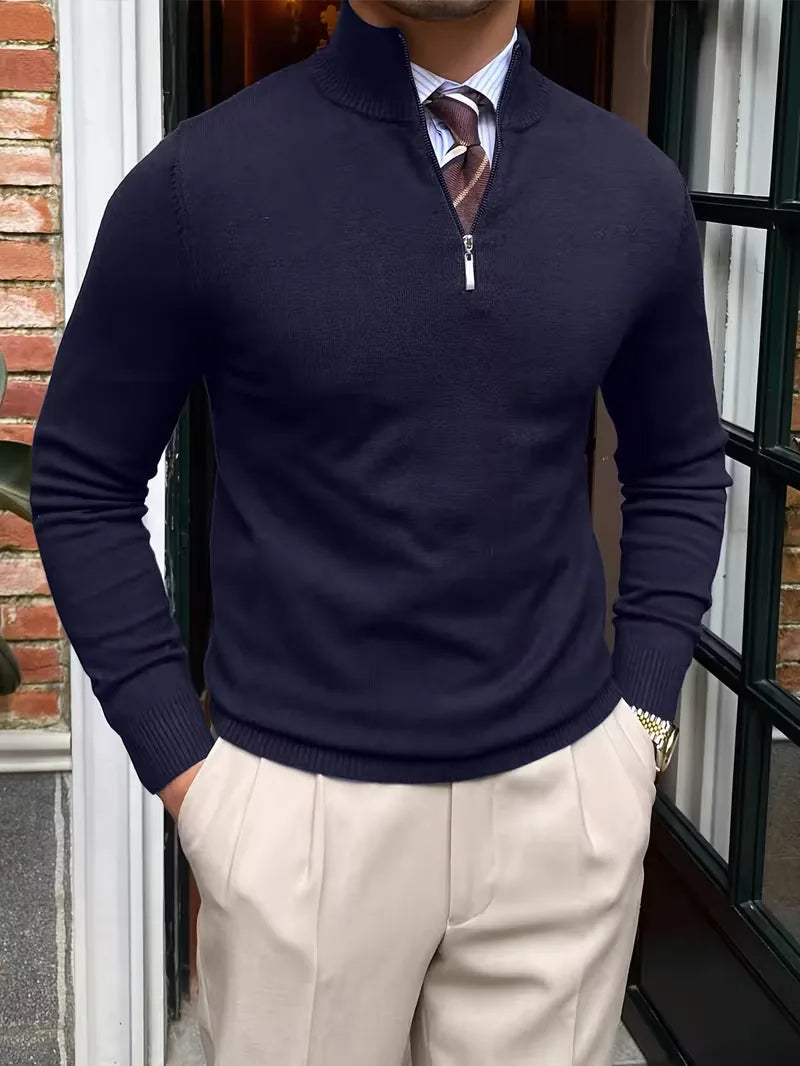 Herren Strickpullover Troyer Reißverschluss Stehkragen