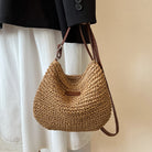 Damen Stroh Schultertasche Vegane Lederriemen Umhängetasche - Image 13