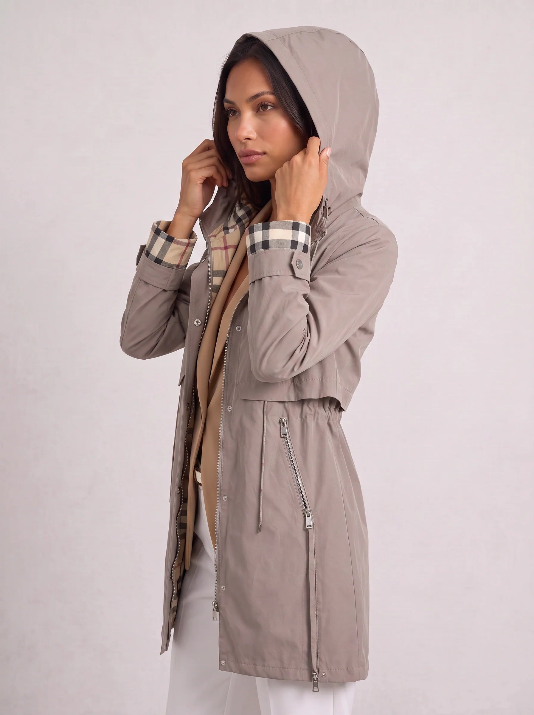 Damen Kapuzenparka leicht langer wasserabweisender Mantel - Image 2