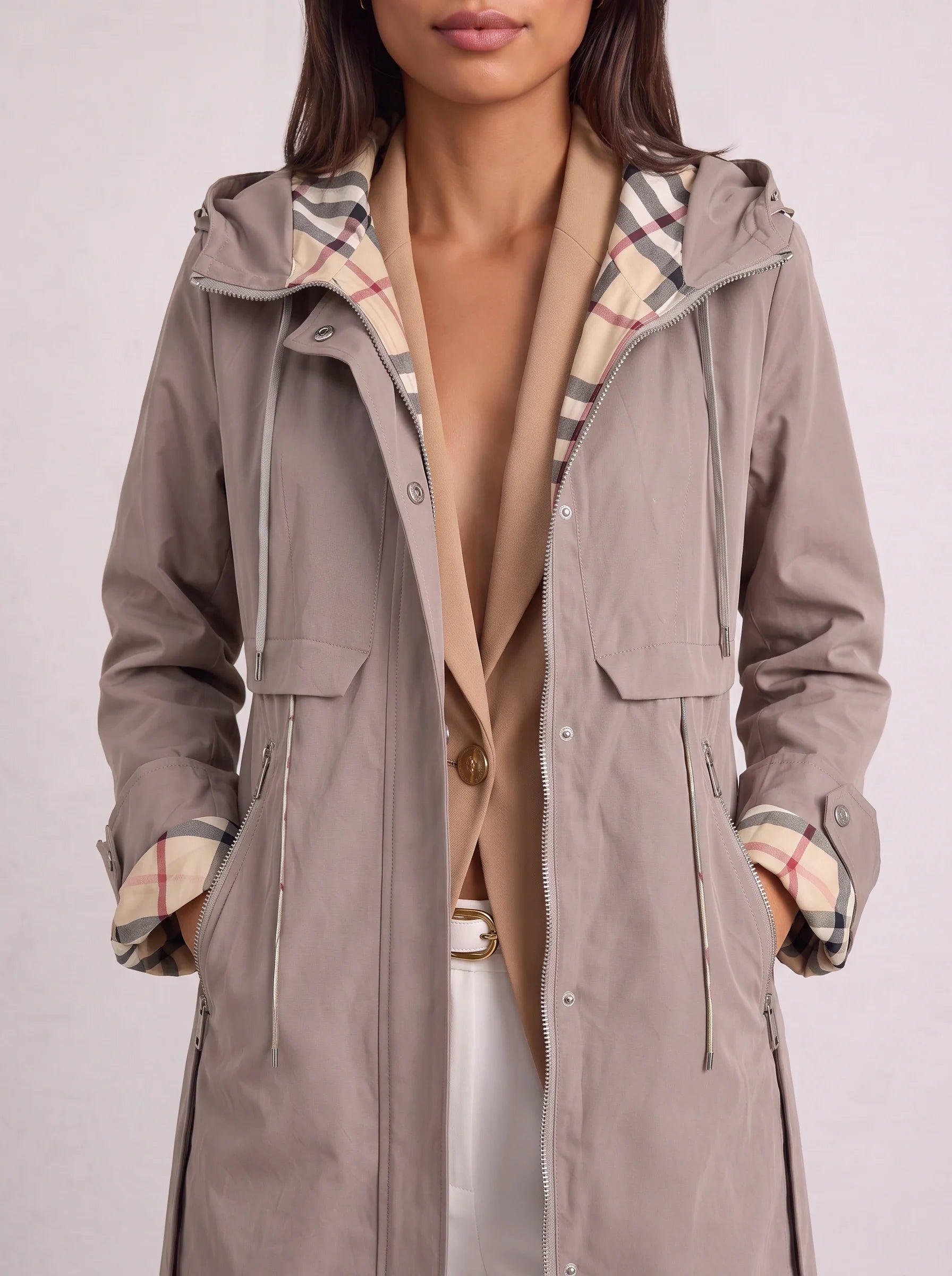 Damen Kapuzenparka leicht langer wasserabweisender Mantel - Image 4