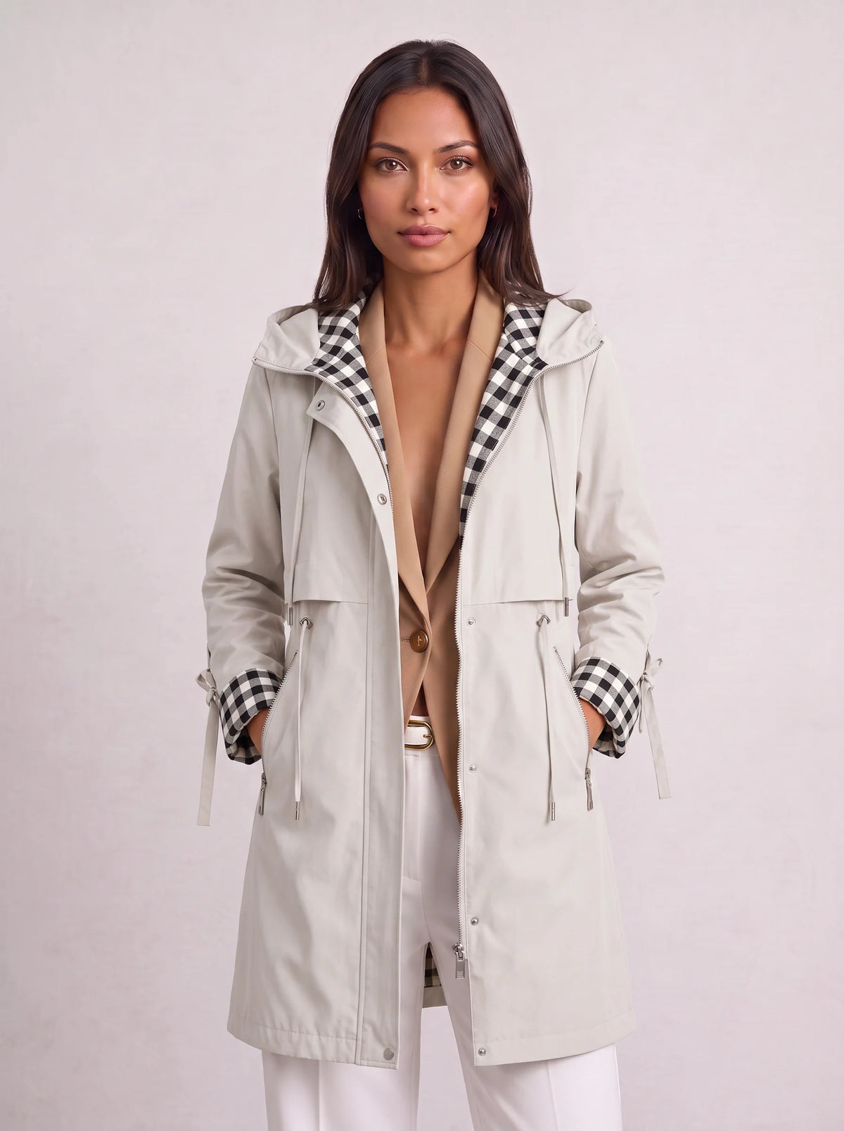 Damen Kapuzenparka leicht langer wasserabweisender Mantel - Image 6