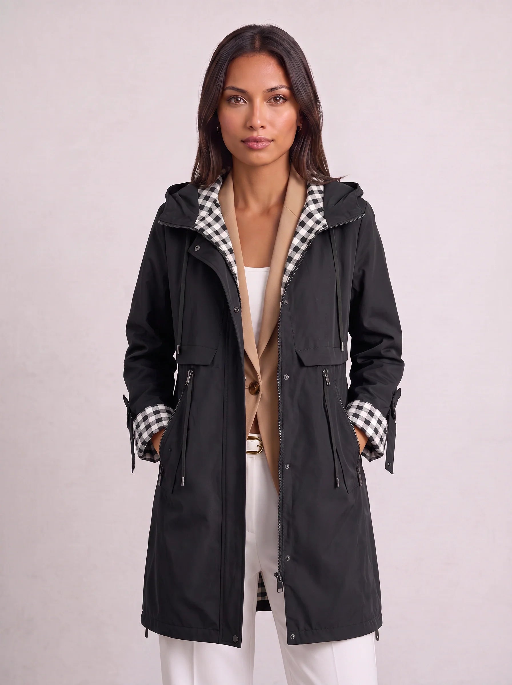 Damen Kapuzenparka leicht langer wasserabweisender Mantel - Image 7
