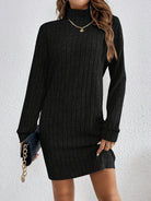 Damen Strickkleid gerippt Pulloverkleid Midi Langarm Winter - Image 9