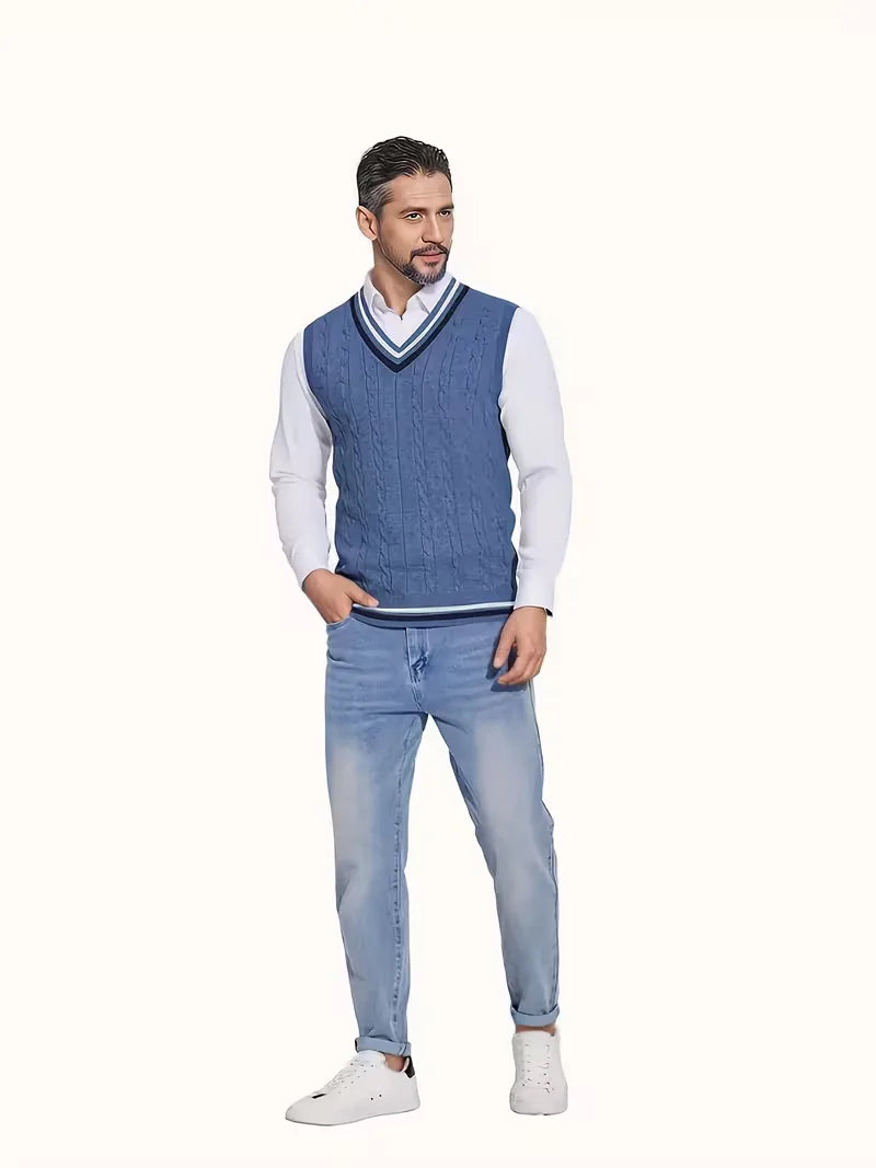 Herren Strick V-Ausschnitt Weste - Image 2
