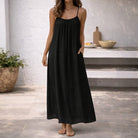 Women Linen Maxi Dress Spaghetti Strap Open Back Summer - Image 10