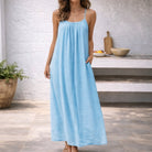 Women Linen Maxi Dress Spaghetti Strap Open Back Summer - Image 12