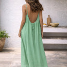 Women Linen Maxi Dress Spaghetti Strap Open Back Summer - Image 4