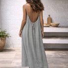 Women Linen Maxi Dress Spaghetti Strap Open Back Summer - Image 7