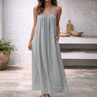 Women Linen Maxi Dress Spaghetti Strap Open Back Summer - Image 14