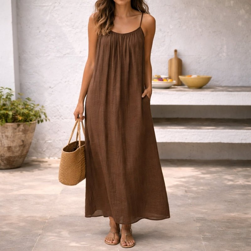 Women Linen Maxi Dress Spaghetti Strap Open Back Summer - Image 8