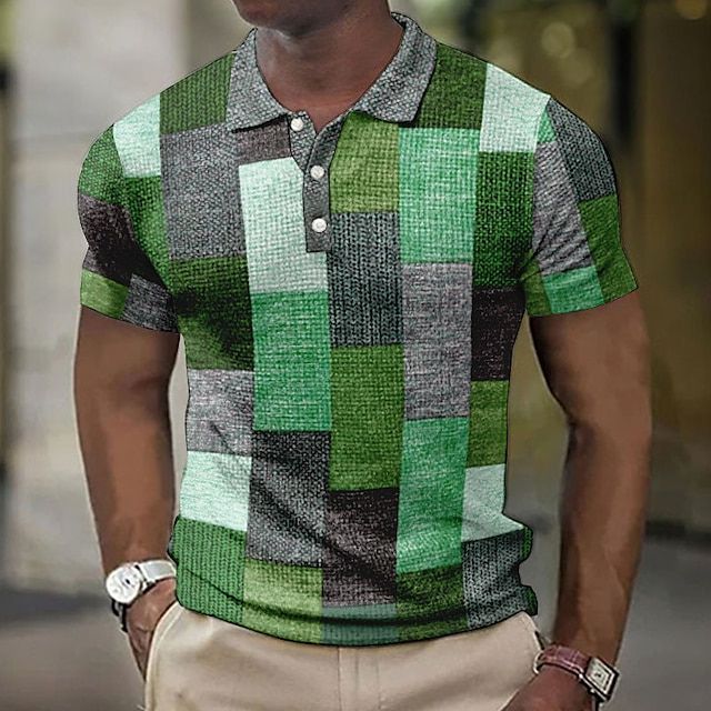 Herren Kariertes Patchwork Poloshirt Sommer - Image 7