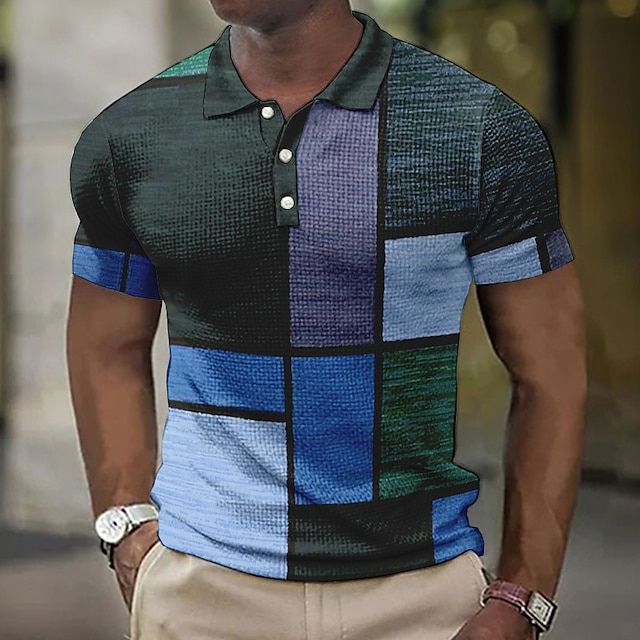 Herren Kariertes Patchwork Poloshirt Sommer - Image 11