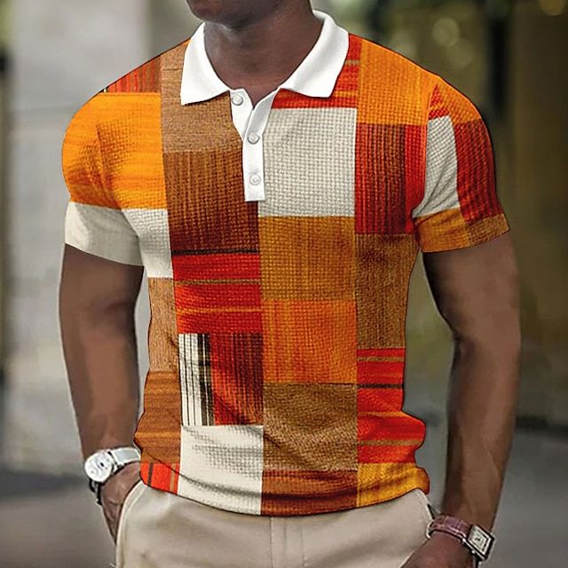 Herren Kariertes Patchwork Poloshirt Sommer - Image 12