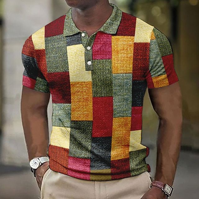 Herren Kariertes Patchwork Poloshirt Sommer - Image 2