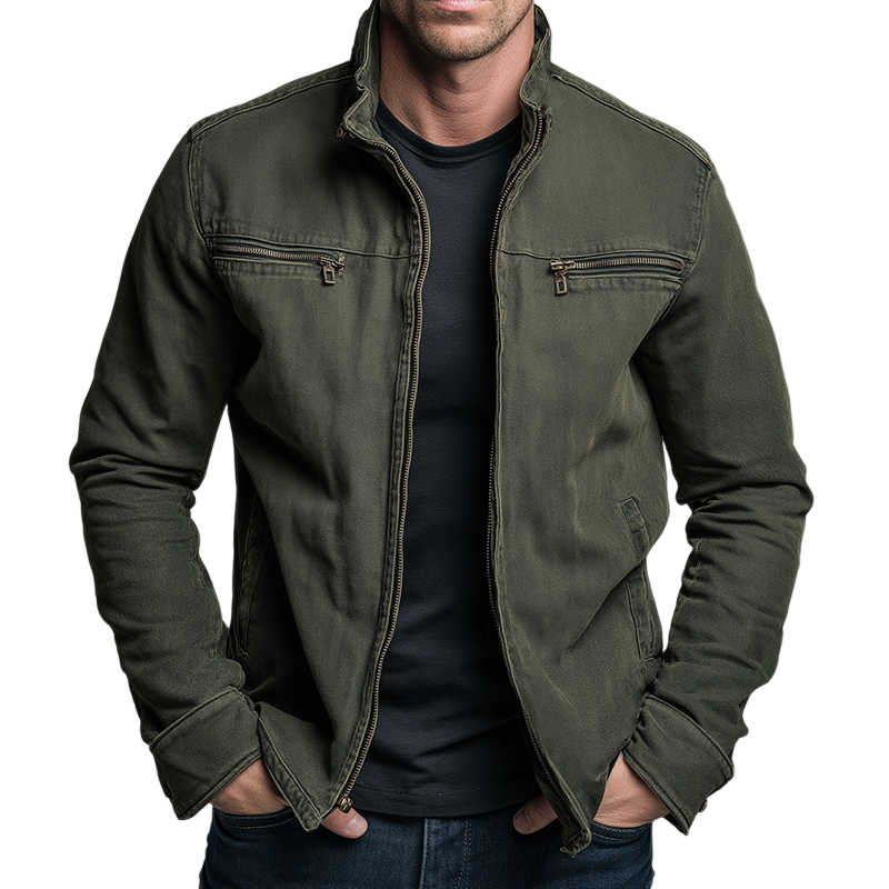 Damen Baumwolljacke Stehkragen Reißverschluss Used Look - Image 2