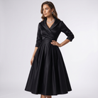 Women Draped Collar A-Line Midi Dress with Pockets