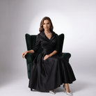 Women Draped Collar A-Line Midi Dress with Pockets - Image 2