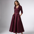 Women Draped Collar A-Line Midi Dress with Pockets - Image 8