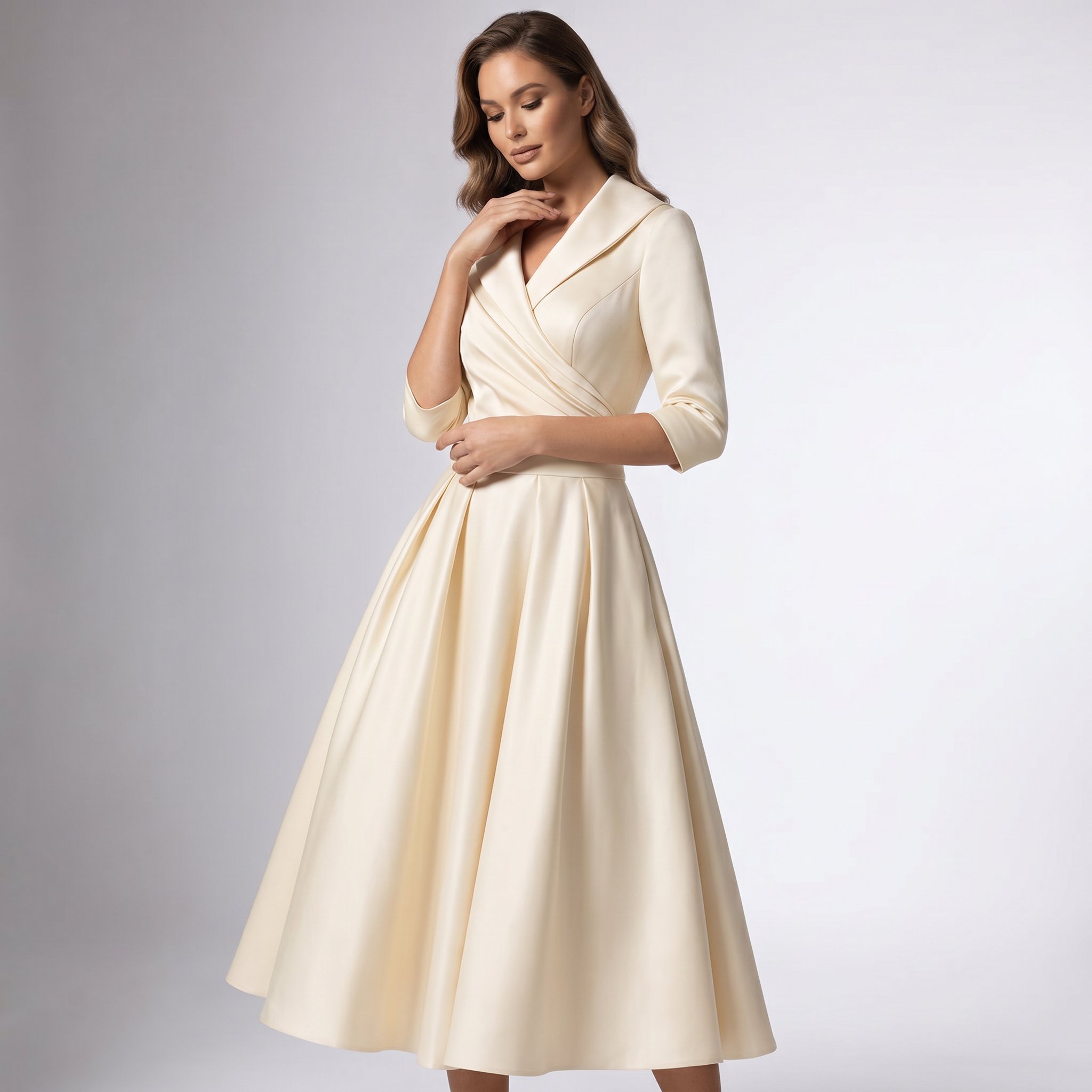 Women Draped Collar A-Line Midi Dress with Pockets - Image 5