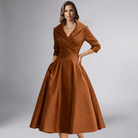 Women Draped Collar A-Line Midi Dress with Pockets - Image 12