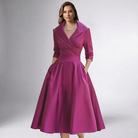 Women Draped Collar A-Line Midi Dress with Pockets - Image 14