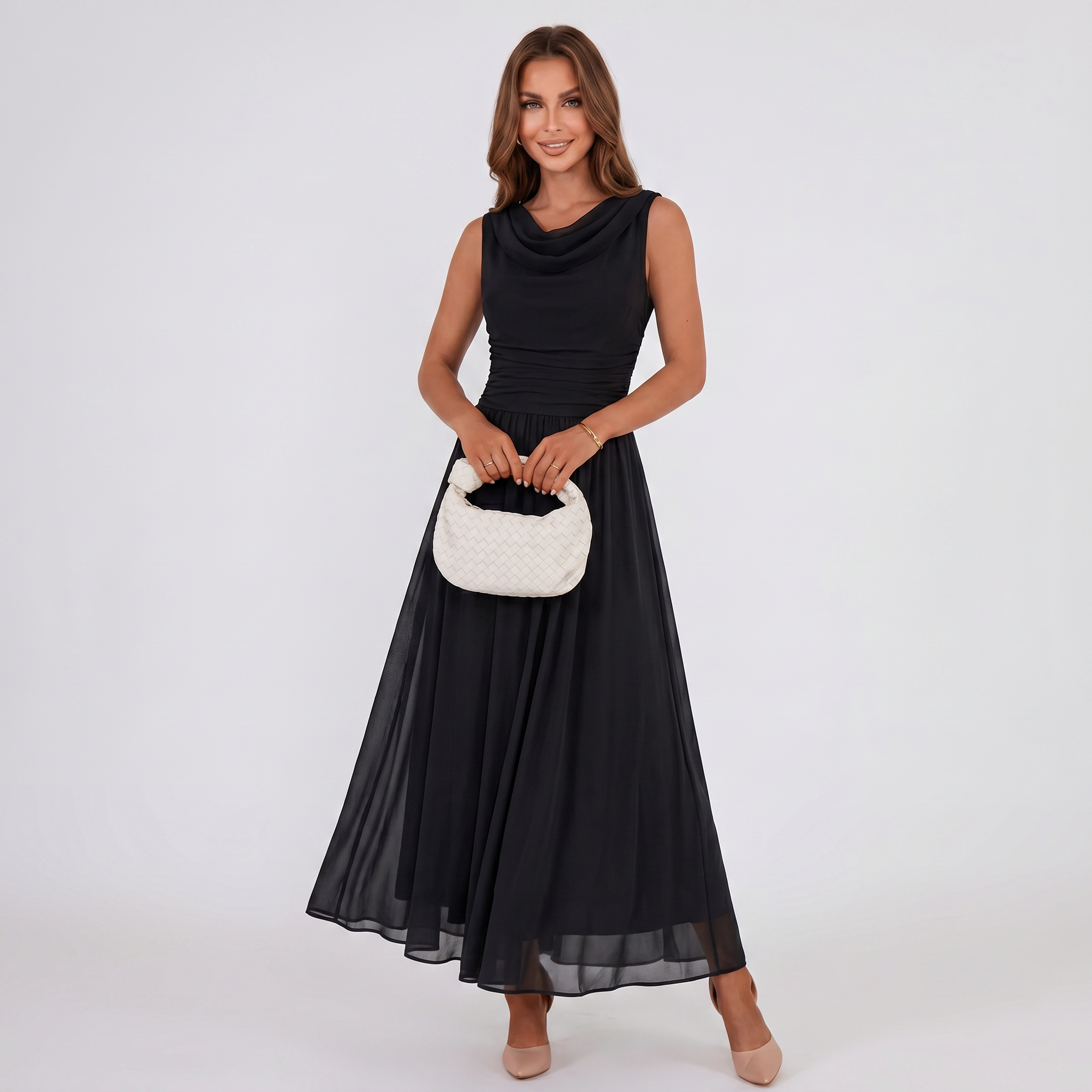 Damen Plisseekleid Festliches Midi-Kleid Drapierter Ausschnitt - Image 5