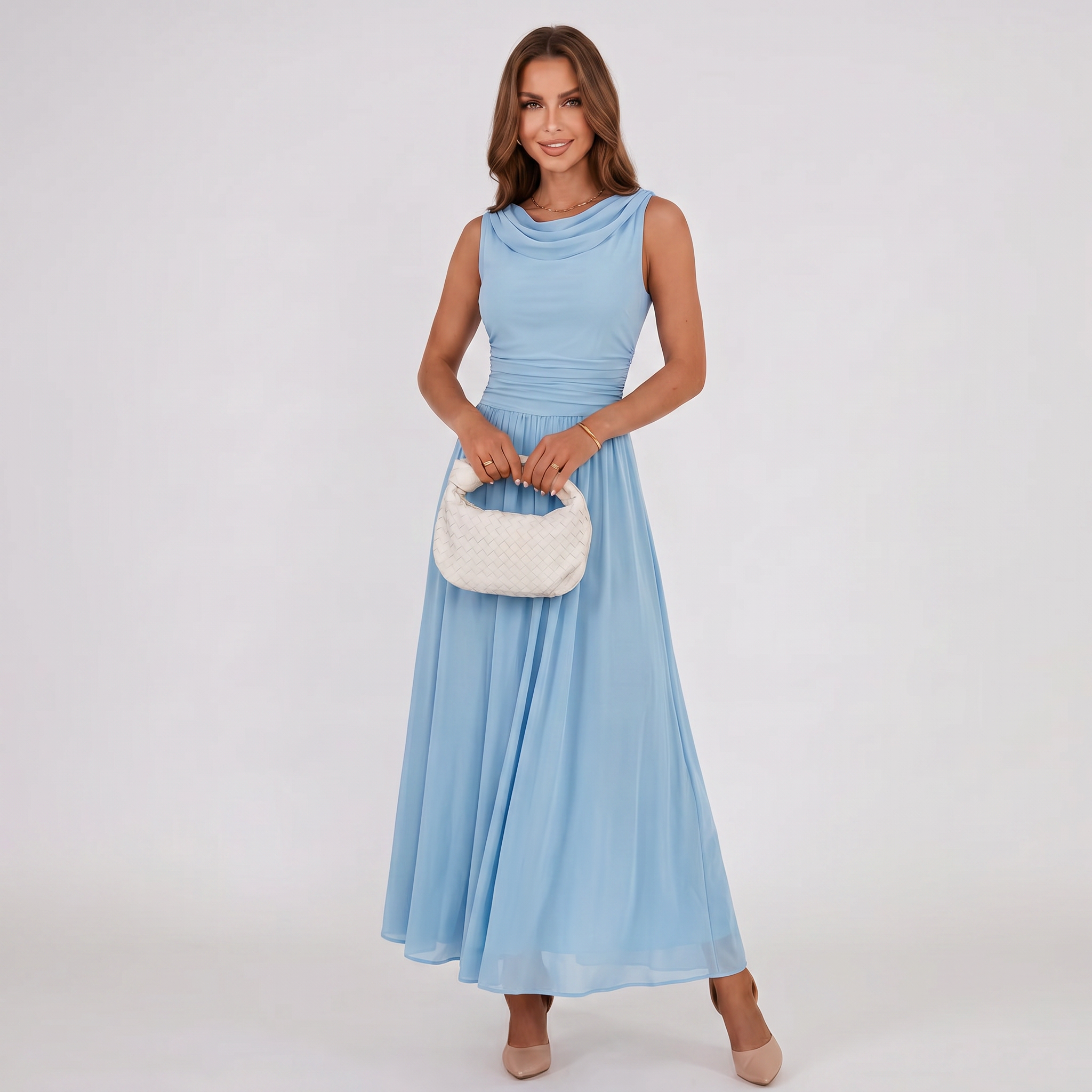 Damen Plisseekleid Festliches Midi-Kleid Drapierter Ausschnitt - Image 13