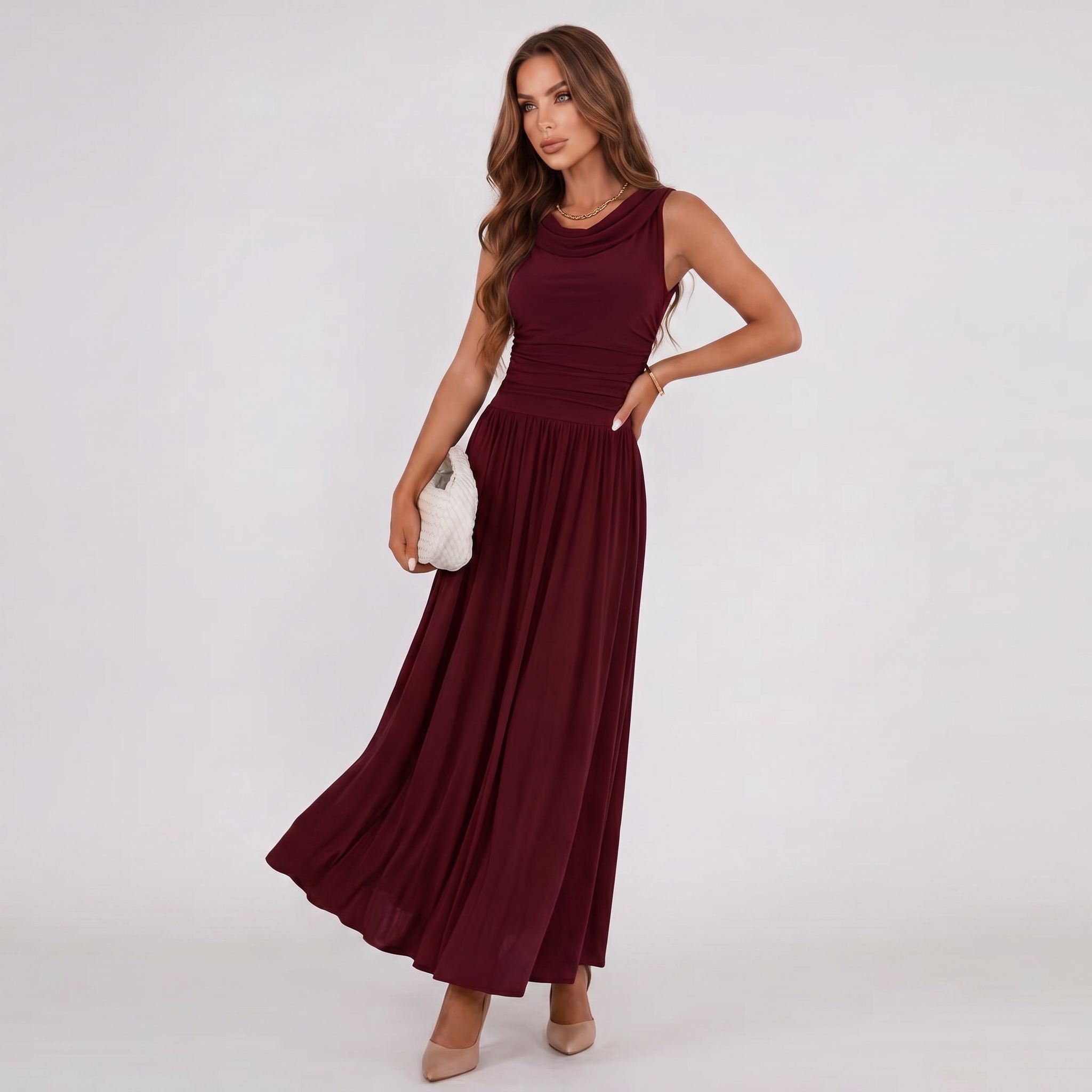 Damen Plisseekleid Festliches Midi-Kleid Drapierter Ausschnitt - Image 18