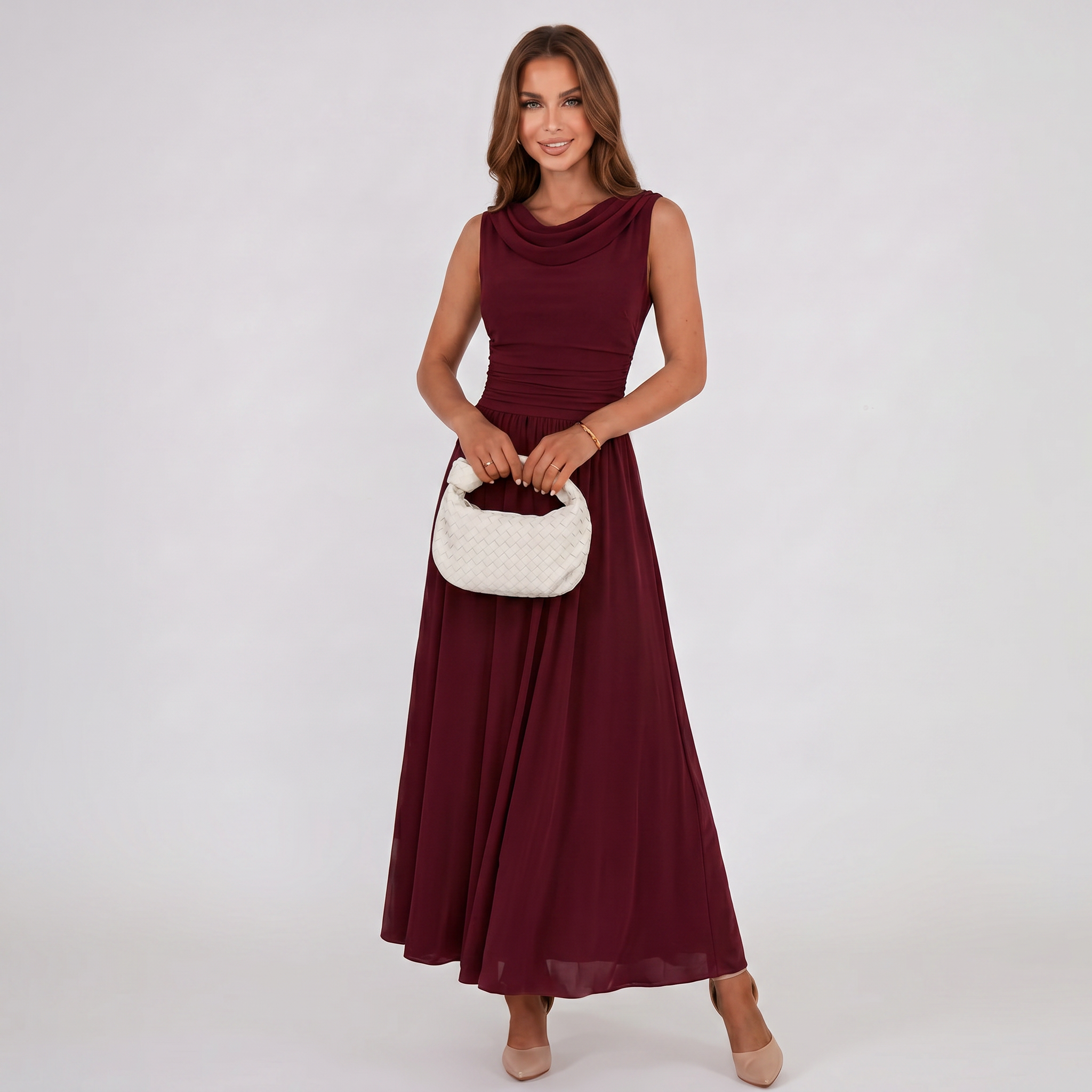 Damen Plisseekleid Festliches Midi-Kleid Drapierter Ausschnitt - Image 17