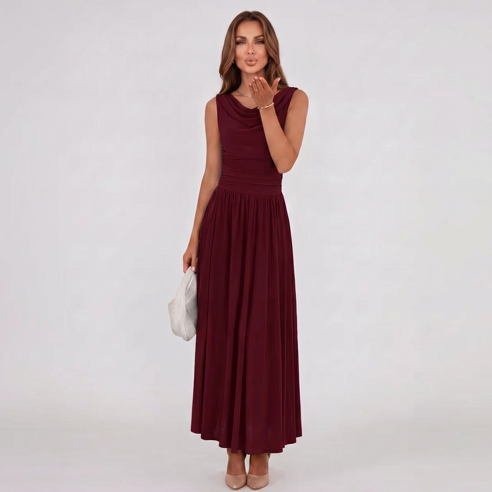 Damen Plisseekleid Festliches Midi-Kleid Drapierter Ausschnitt - Image 20