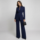 Women High Collar Blazer Trouser Set Tailored Wide Leg - Image 4