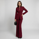 Women High Collar Blazer Trouser Set Tailored Wide Leg - Image 5