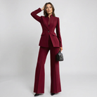 Women High Collar Blazer Trouser Set Tailored Wide Leg - Image 7
