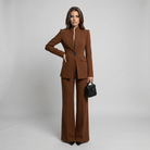 Women High Collar Blazer Trouser Set Tailored Wide Leg - Image 9