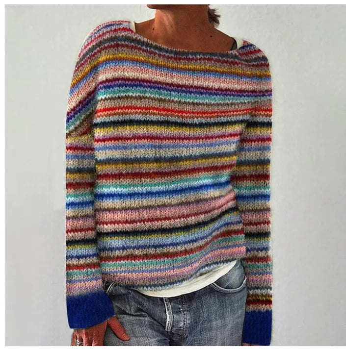Damen Vintage Strickpullover Norwegermuster Rundhals - Image 7