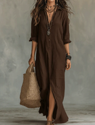 Damen Leinen Maxikleid mit Knöpfen Kragen Loose Fit

Wait, let me re-evaluate following the template rules strictly.

**Damen Leinen Maxikleid mit Kragen Knopfleiste** - Image 7