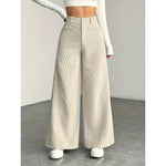 Wide-leg women's trousers with a high waist and ribbed texture