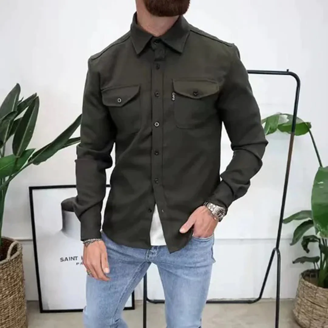 Herren Hemdjacke Overshirt Lange Ärmel Knopfleiste - Image 5