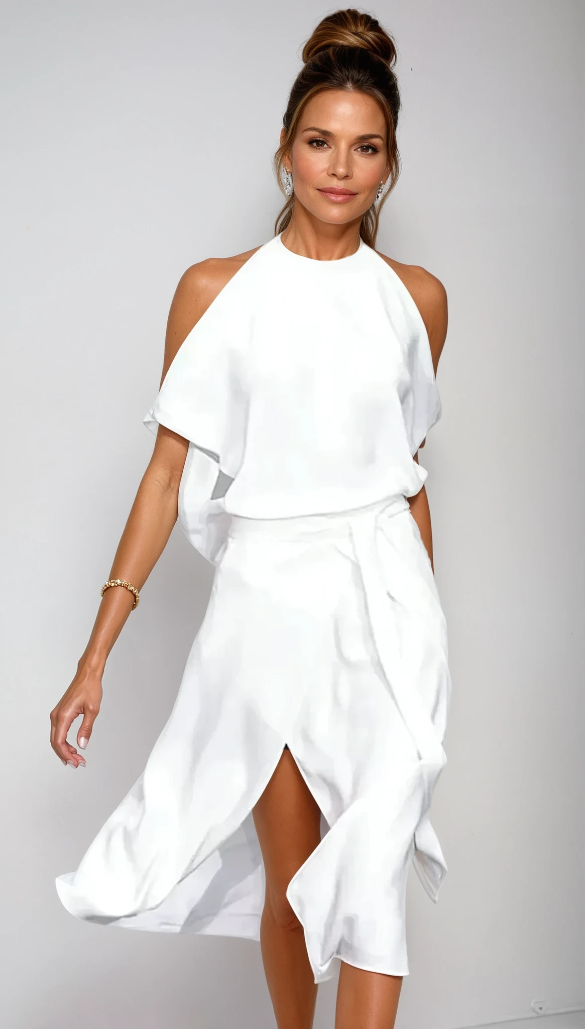Damen Midikleid Schulterfrei Asymmetrischer Saum