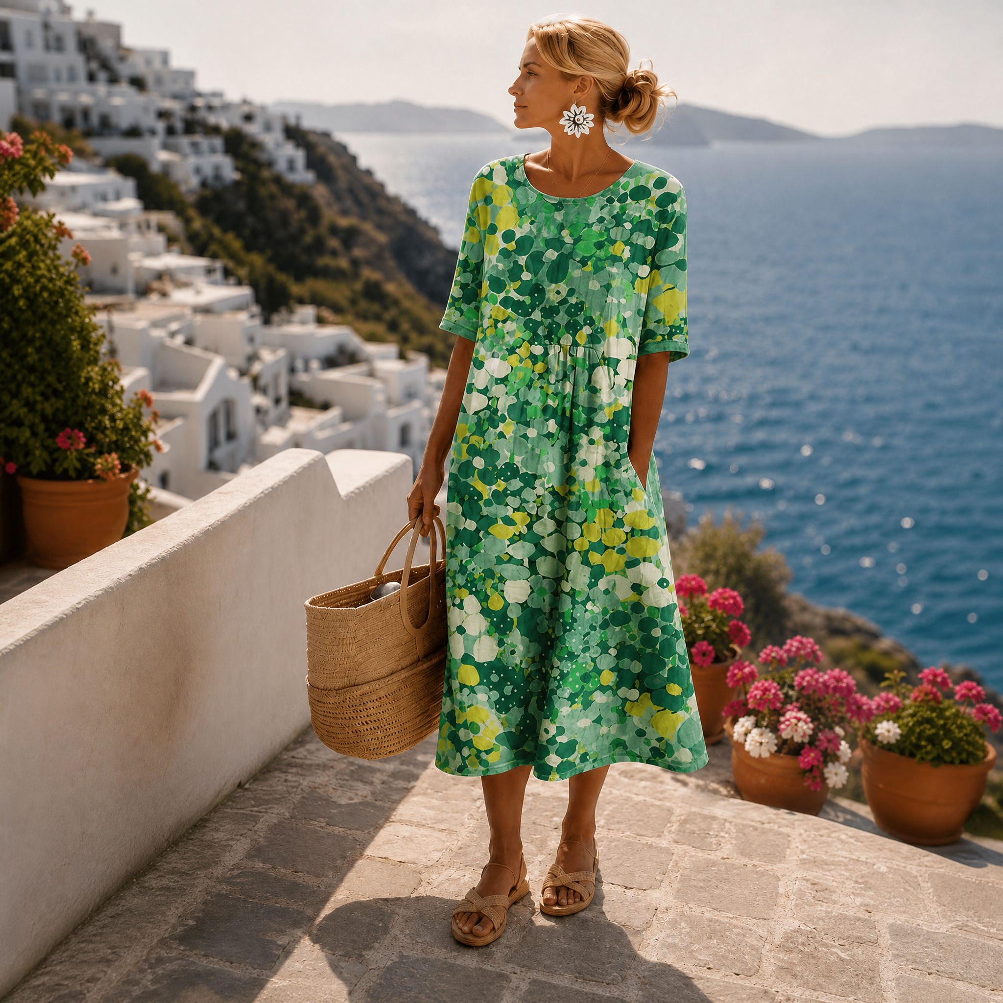 Damen Florales Midikleid Fließend Blumen - Image 3