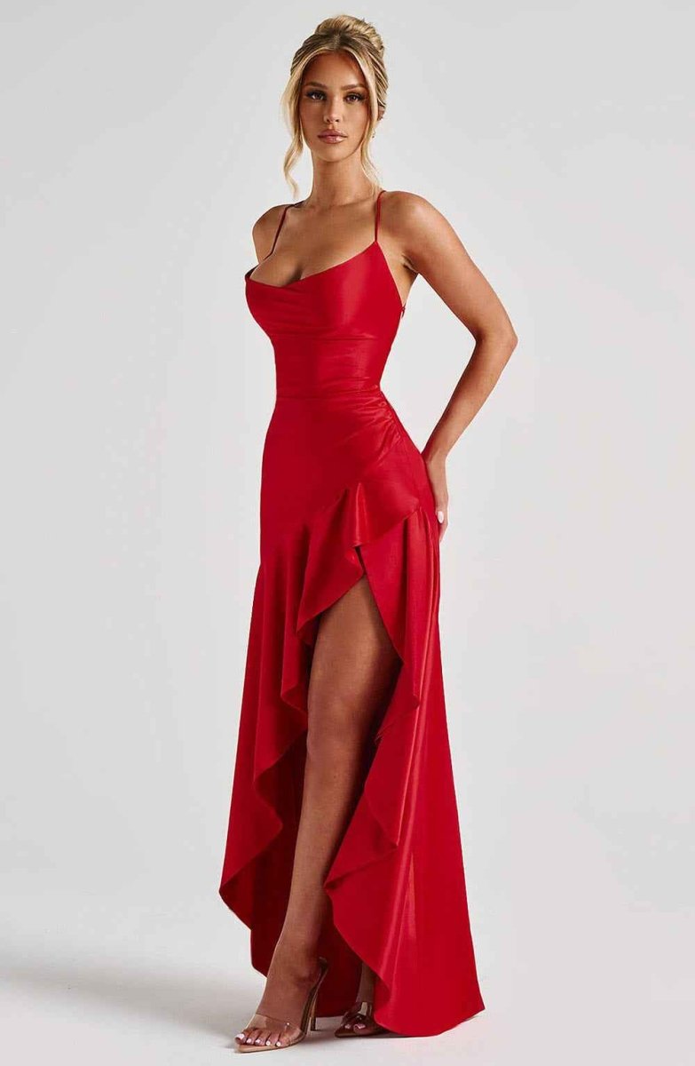 Damen Maxikleid mit Schlitz Elegant Lang - Image 3