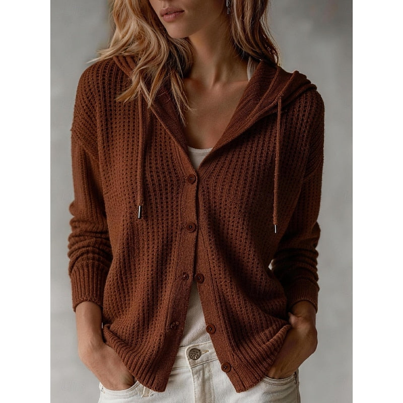 Damen Grobstrick Cardigan Kapuze Oversized