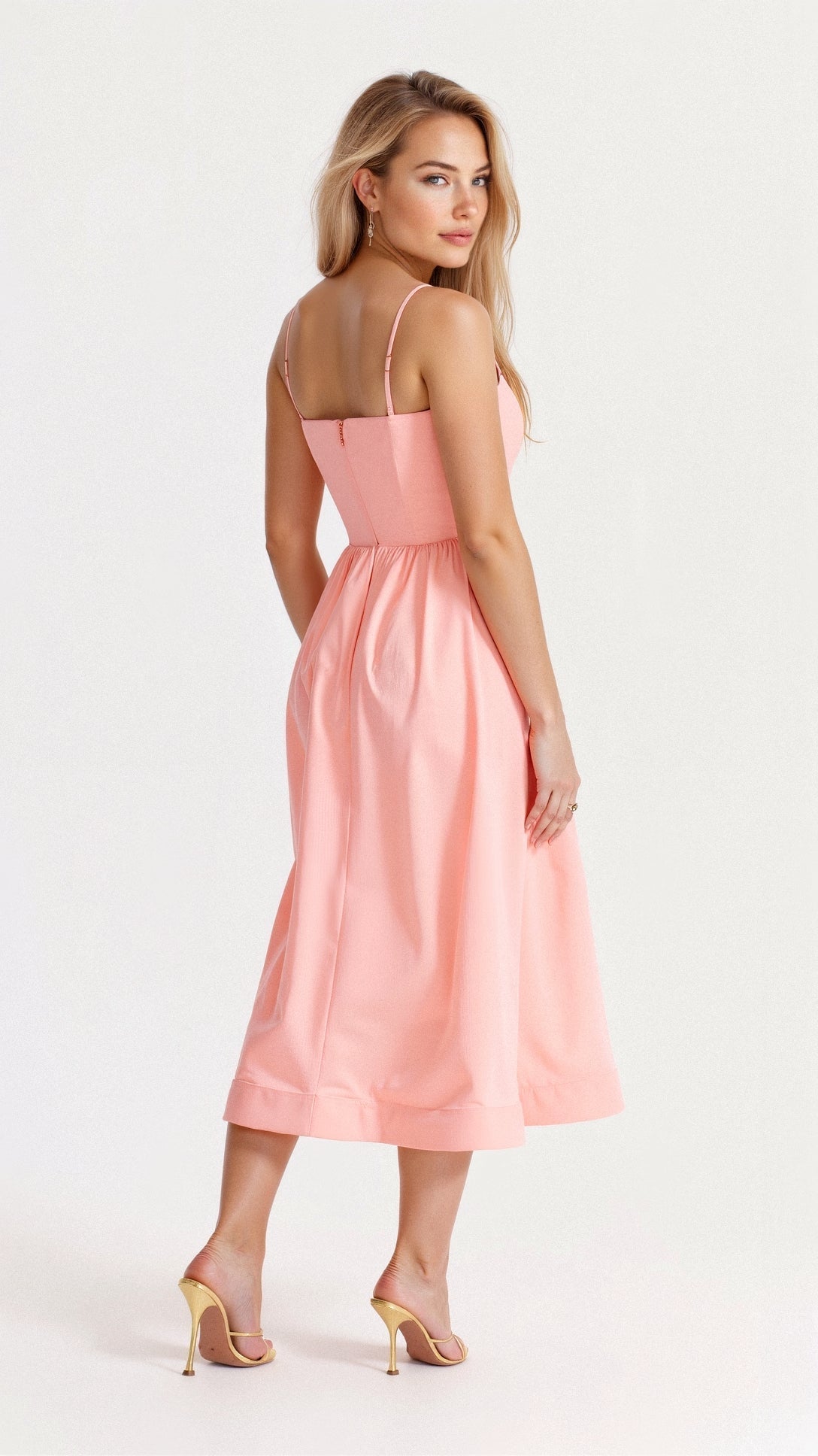 Damen Midi A-Linien Kleid Spaghettiträger Klassisch - Image 5