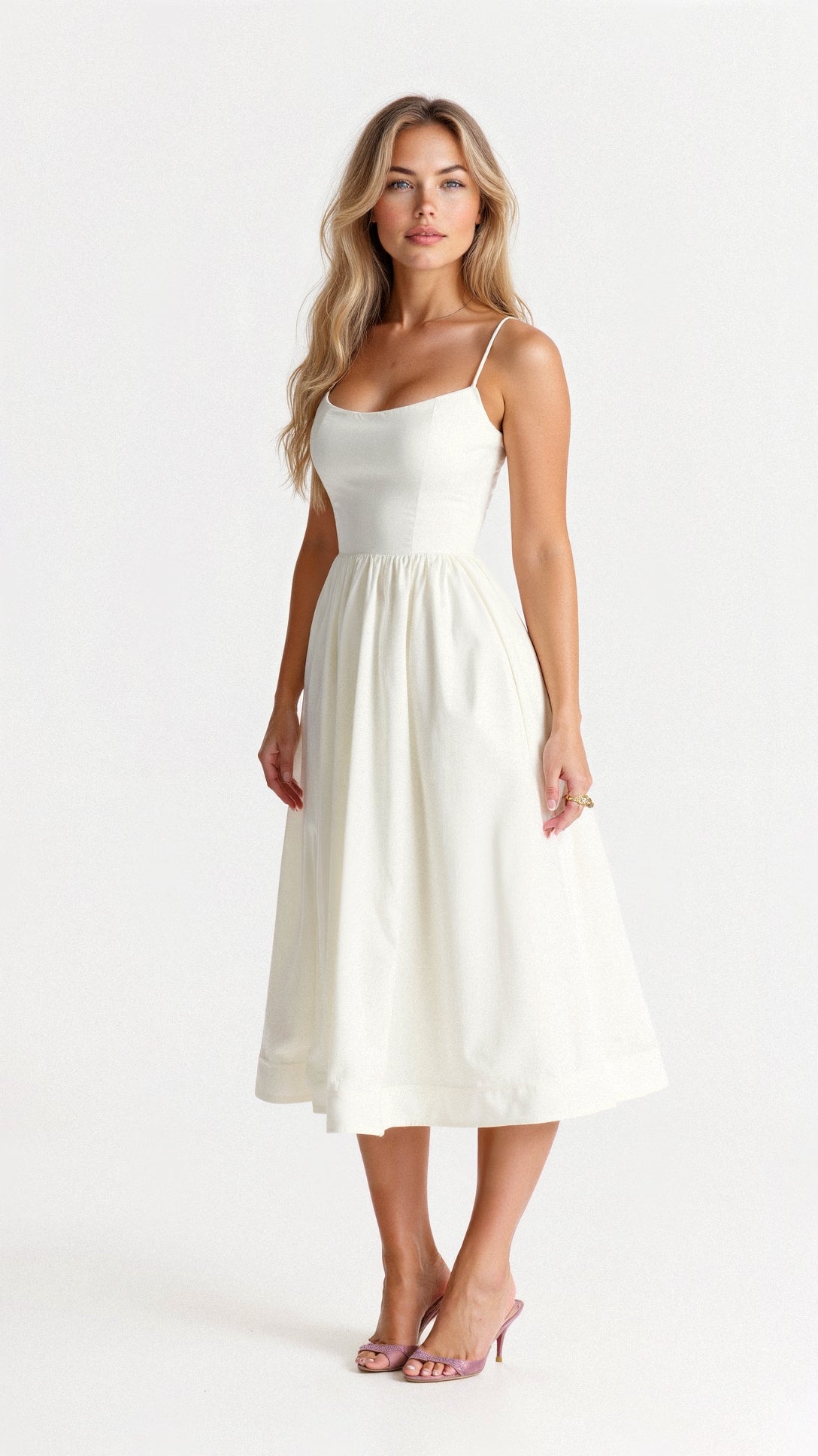 Damen Midi A-Linien Kleid Spaghettiträger Klassisch - Image 4