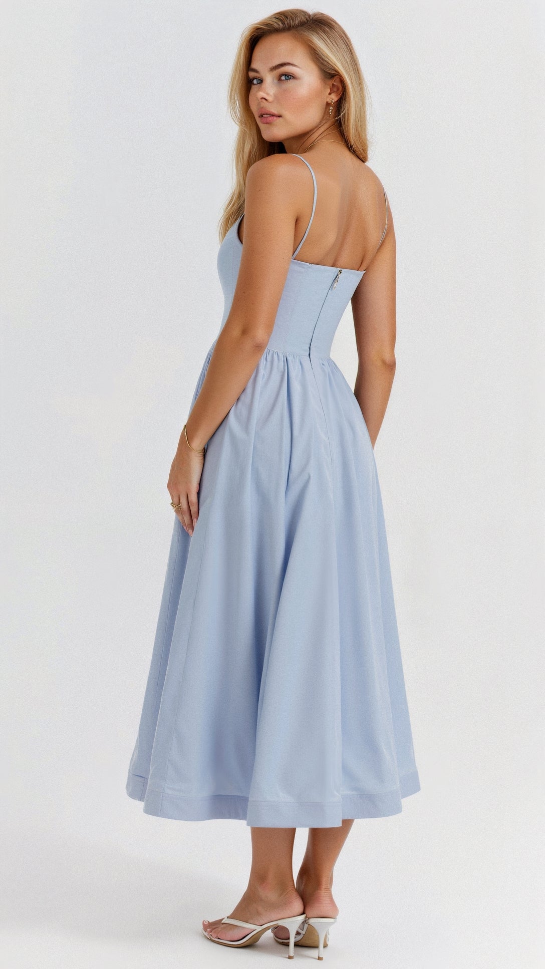 Damen Midi A-Linien Kleid Spaghettiträger Klassisch - Image 7