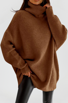 Damen Oversized Grobstrick Pullover Hoher Kragen - Image 5